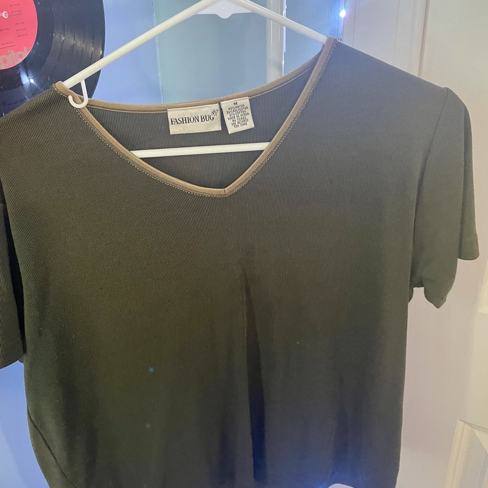 green v-neck t-shirt